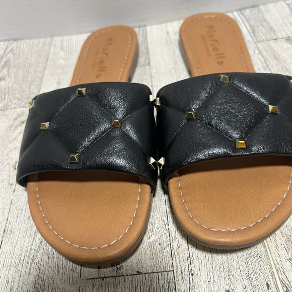 MARIELLA - QUILTED STUD SLIDES black flats size 9 like new - Picture 2 of 6